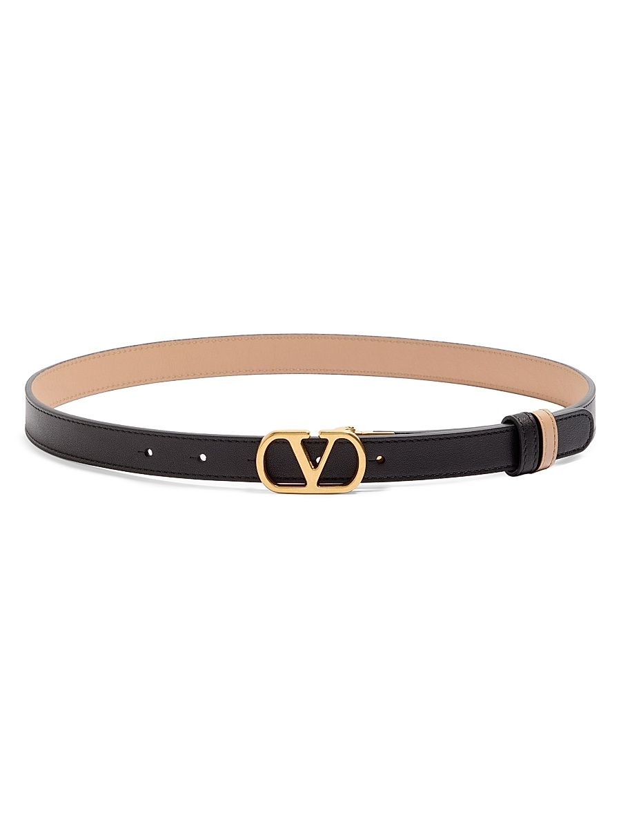 Men's VLogo Signature Reversible Shiny Calfskin Belt 20MM - Black Beige - Size XS