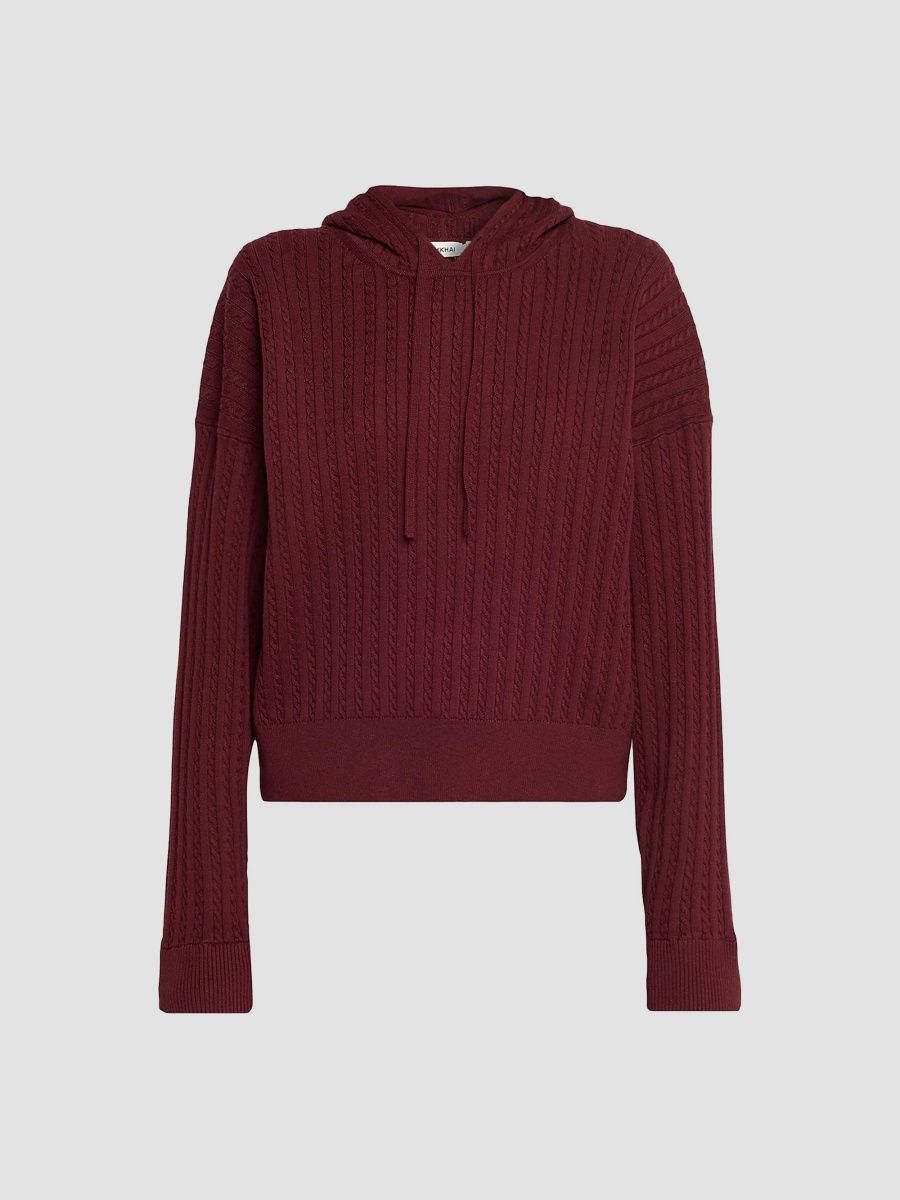 SIMKHAI Women's Cable-Knit Cotton-Cashmere Hoodie - Sangria - Size Small