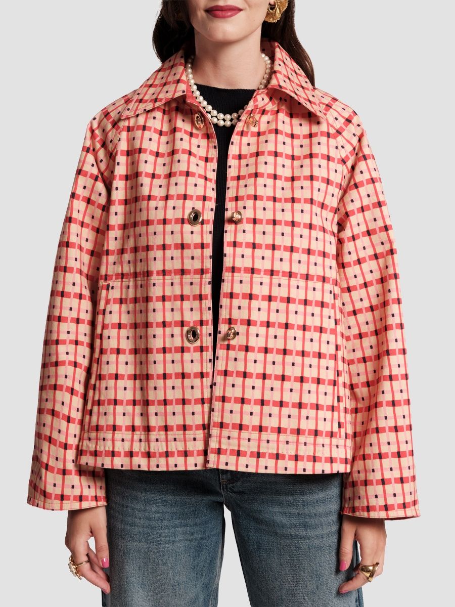 Frances Valentine Women's Short Spiffy Trench - Pink Red Multi - Size XL