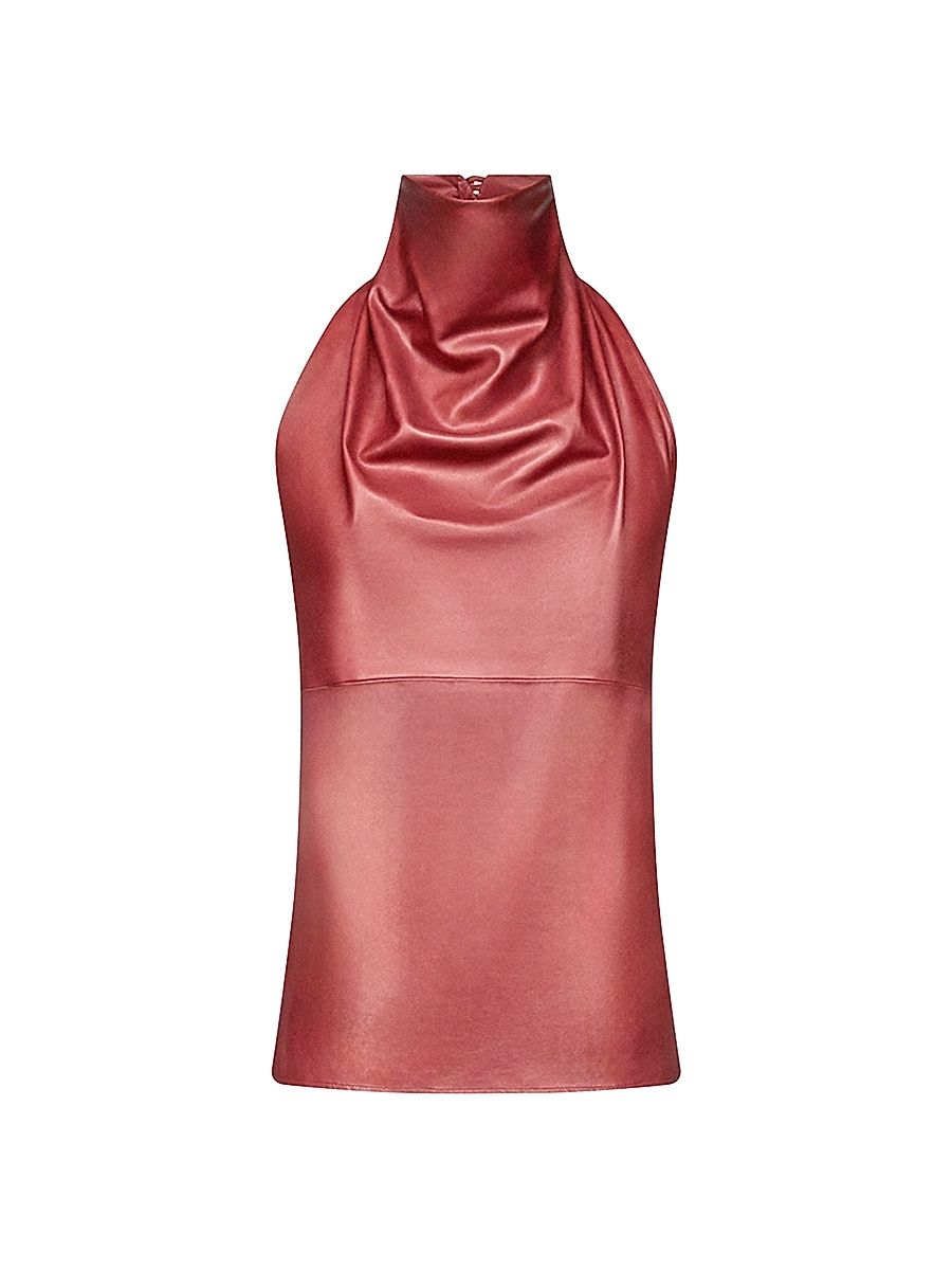Women's Friday Night Leather Halterneck Top - Karanda Red - Size Large