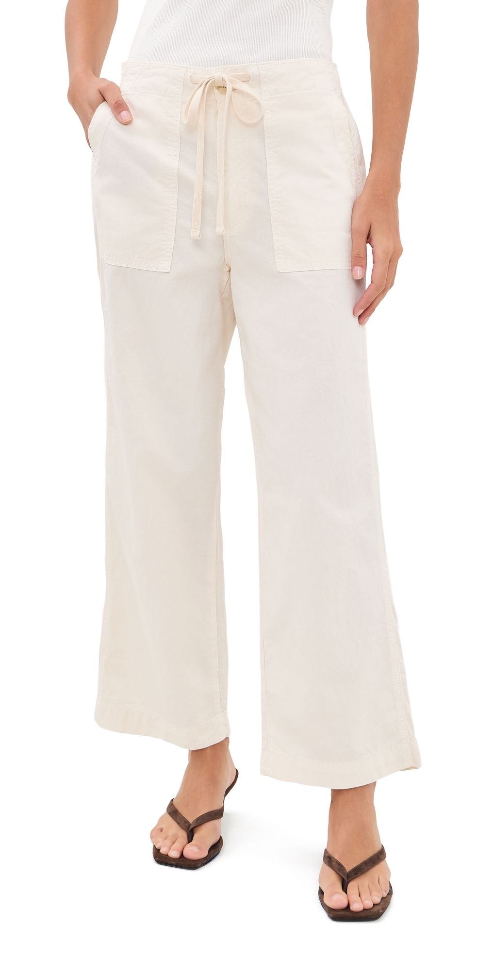 AMO Easy Drawstring Slouch Crop Trousers Bone 28