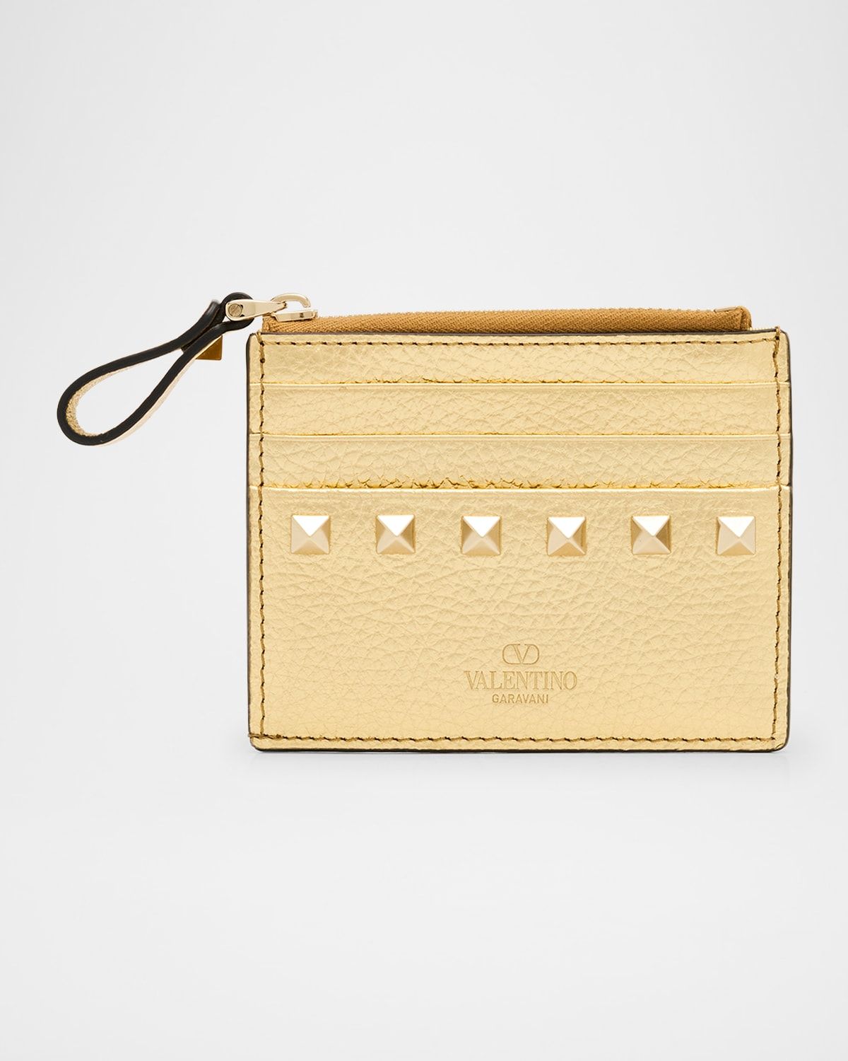 Rockstud Metallic Leather Card Case