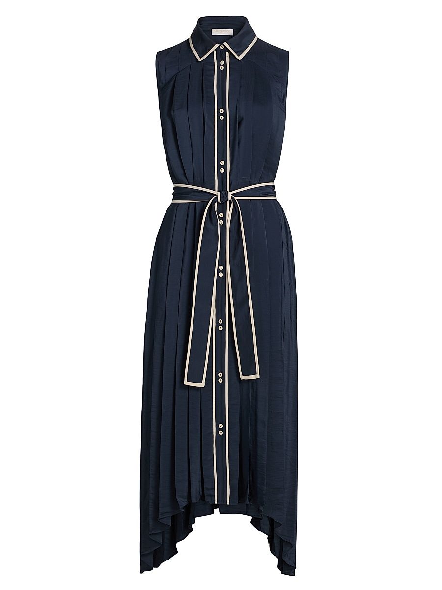 Women's Kenneth Pleated Handkerchief Midi-Dress - Navy - Size Medium