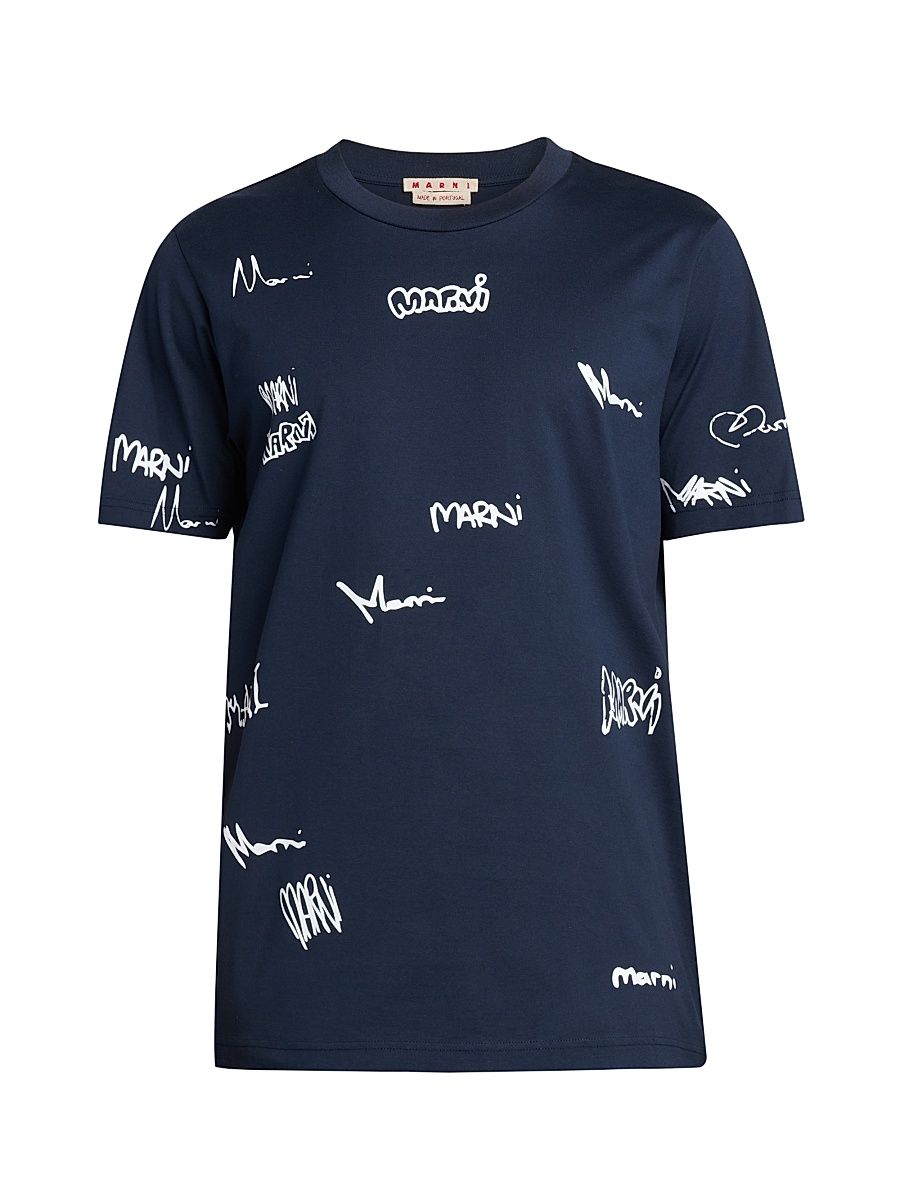 Men's Multi Logo Graphic Crewneck T-Shirt - Blue Black - Size 46