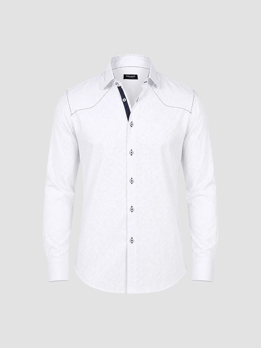 Maceoo Men's Punto Woven Long-Sleeve Shirt - White - Size XXXL