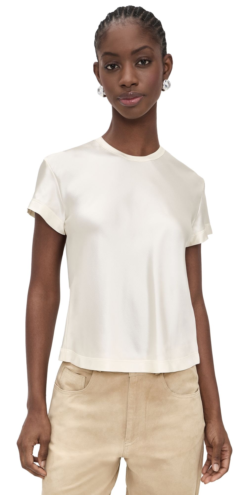Helmut Lang Silk Satin Tee Ivory XS