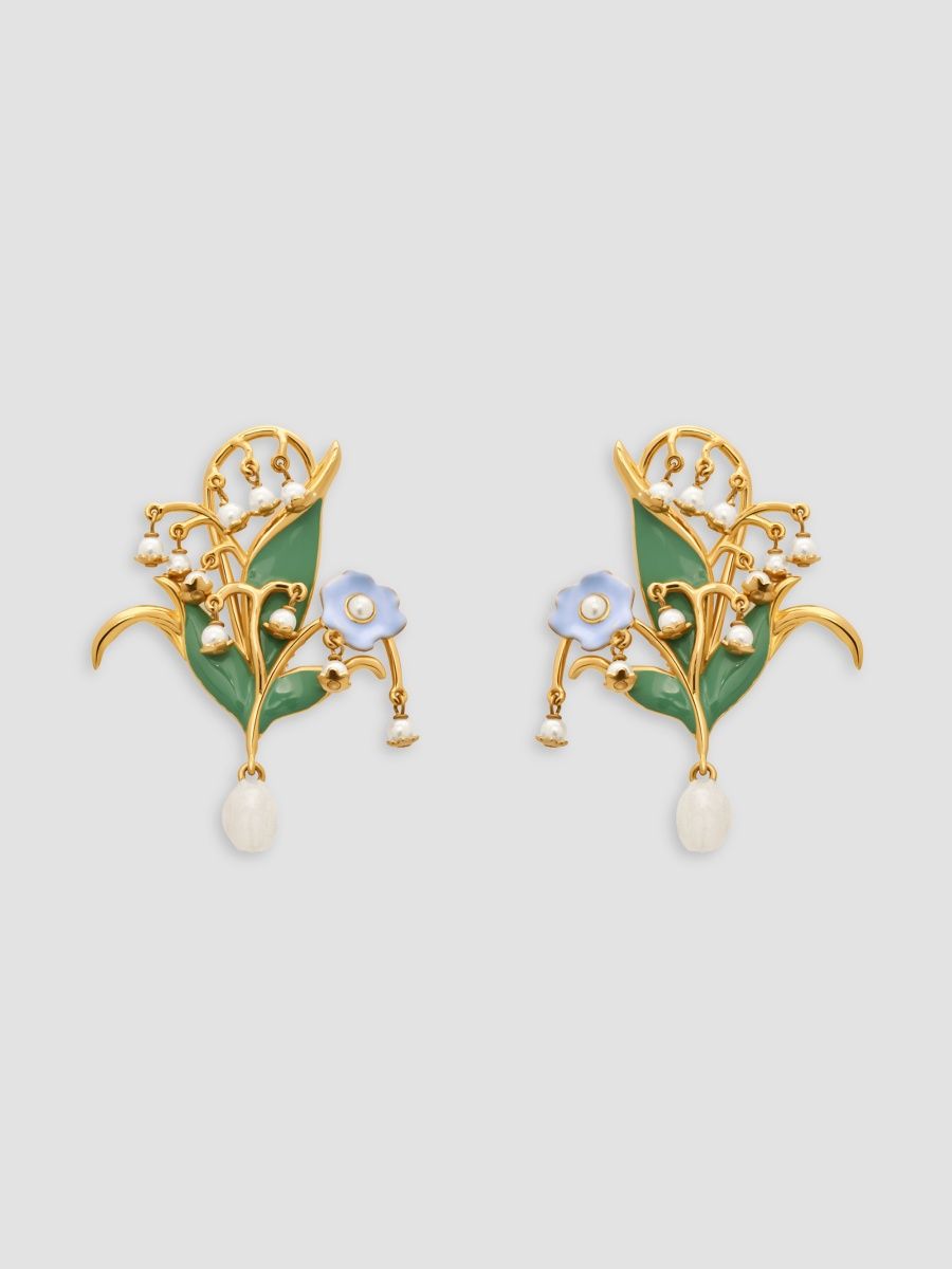 Oscar de la Renta Women's Goldtone, Enamel & Imitation Pearl Lily Clip-On Drop Earrings - Ivory