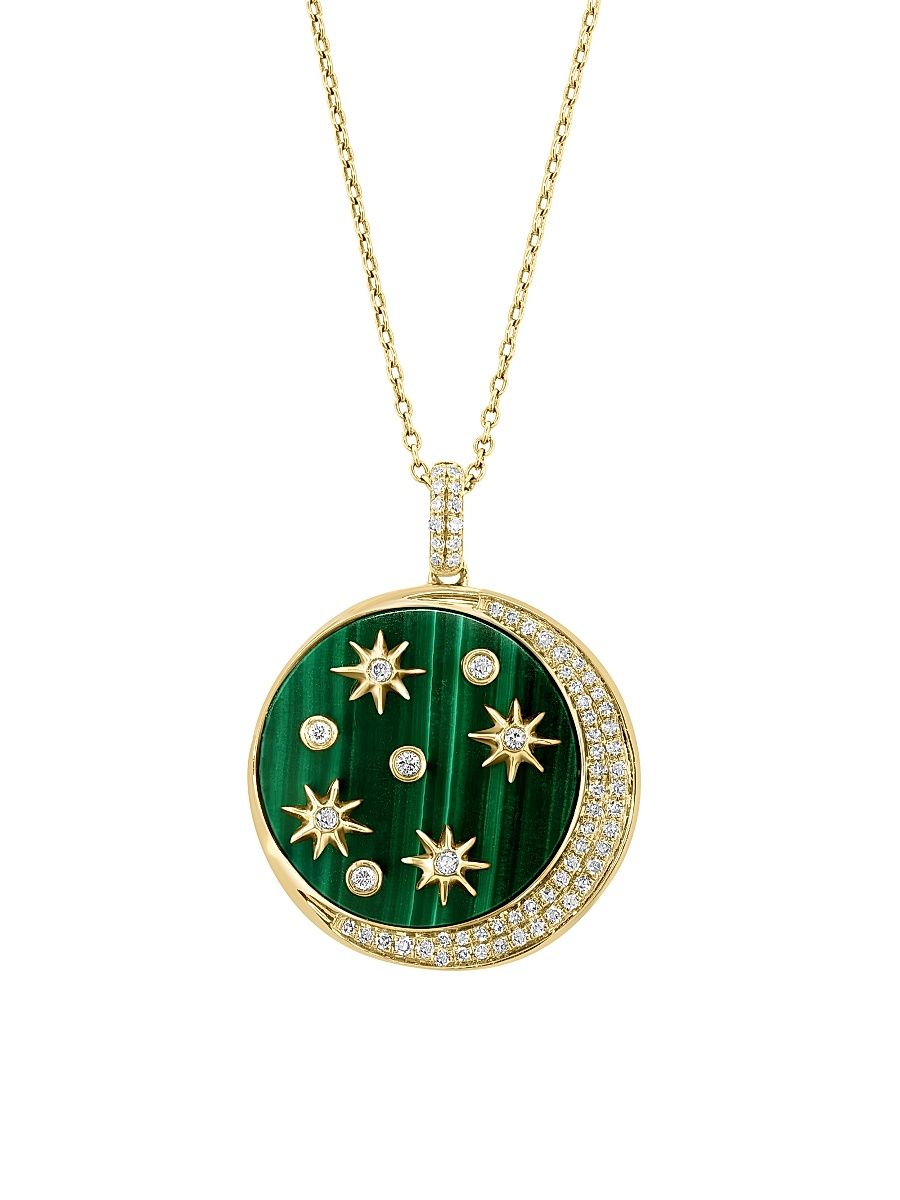Women's 14K Yellow Gold, Malachite & 0.30 TCW Diamond Pendant Necklace - Yellow Gold