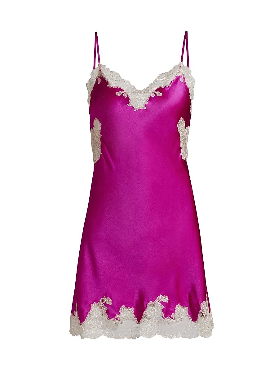 Women's Lolita Silk & Lace Chemise - Hot Pink - Size Large