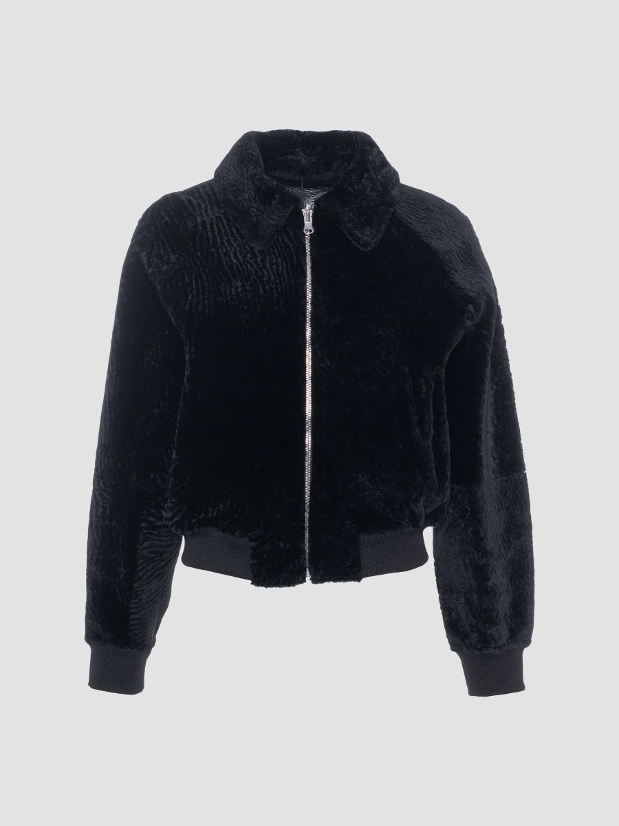 Gorski Women's Reversible Textured Shearling Lamb Zip Jacket - Black - Size Large