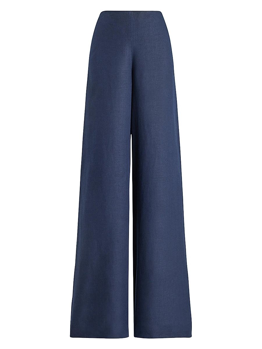 Women's Daria Linen High-Rise Wide-Leg Pants - Lux Navy - Size 6