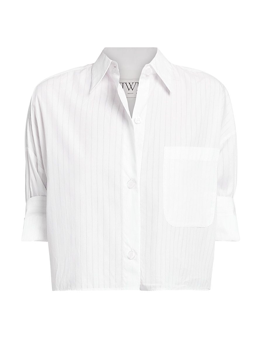 Women's Next Ex Cotton Blouse - White Light Blue - Size Medium