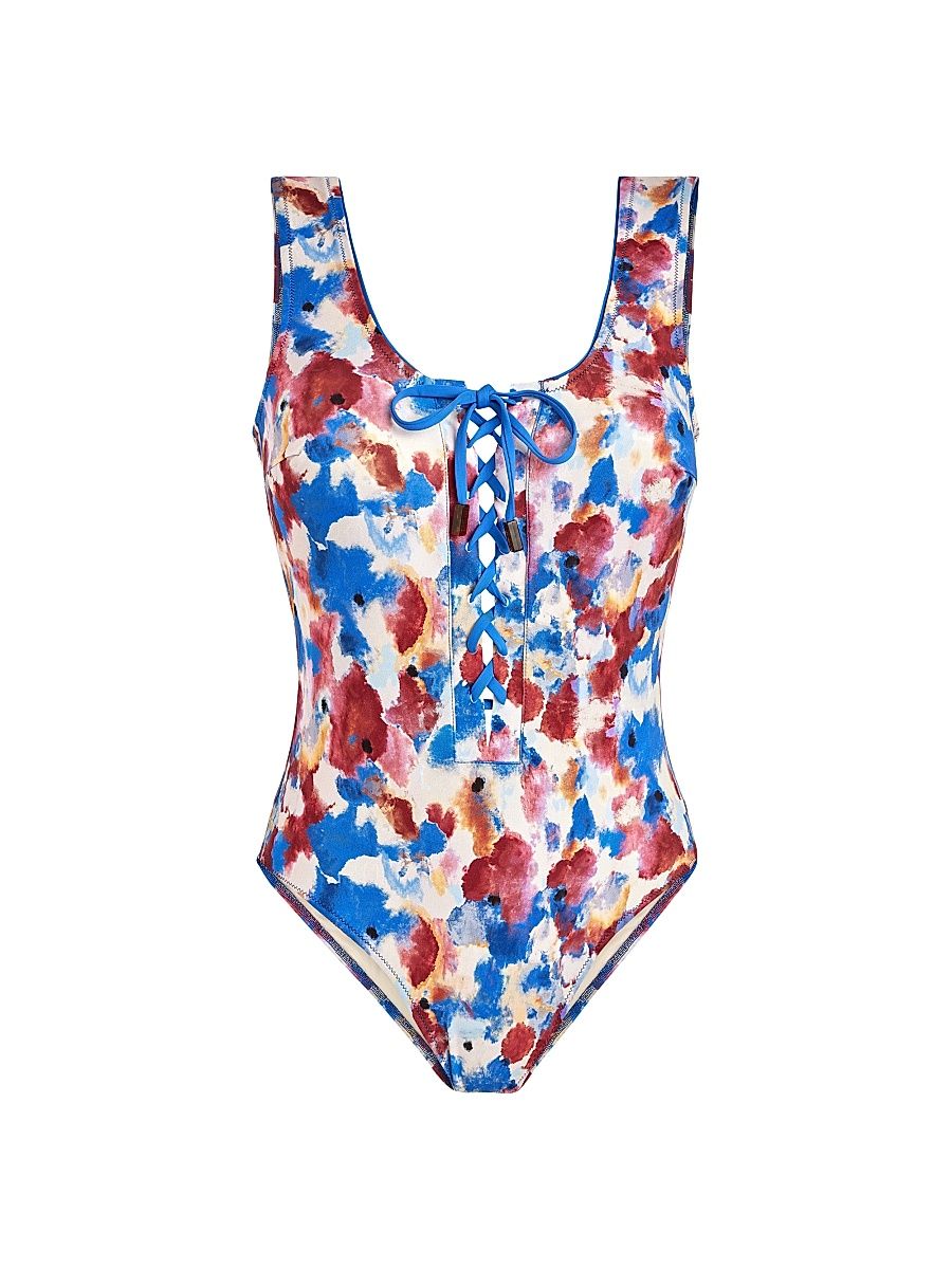 Women's Flowers Sky Lattice One-Piece Swimsuit - Palace - Size Large