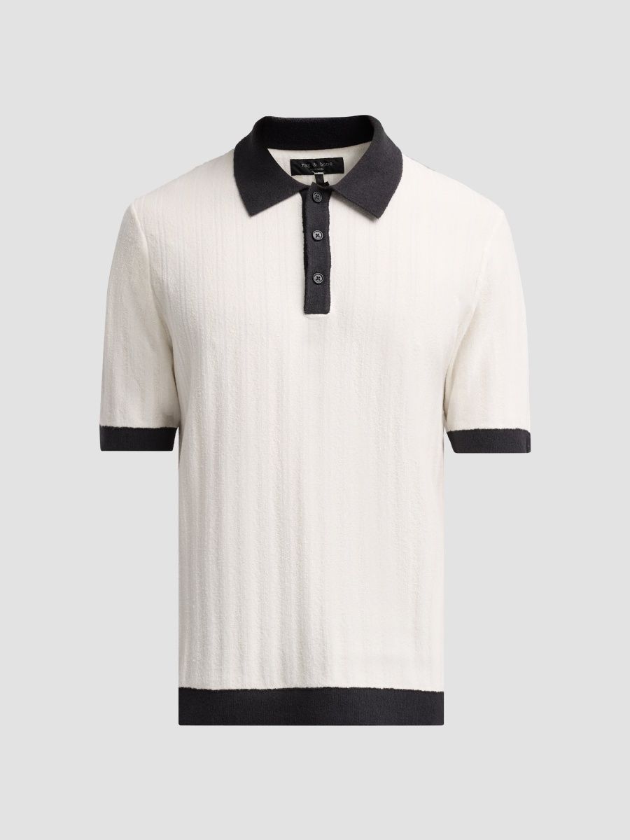 rag & bone Men's Zuma Rib-Knit Polo Shirt - Chalk - Size Small
