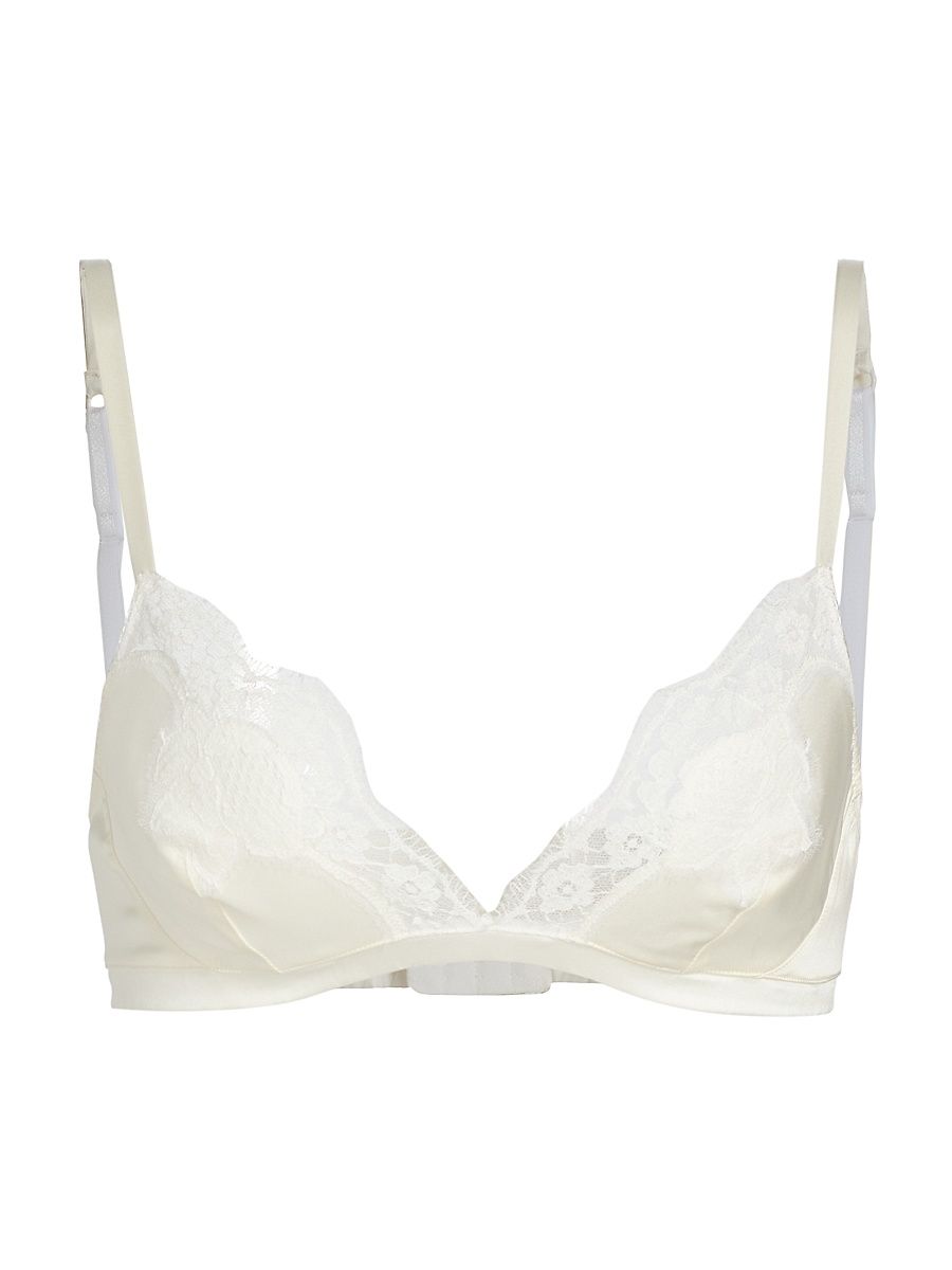 Women's Lace-Trimmed Silk Bra - Bianco Natural - Size Large