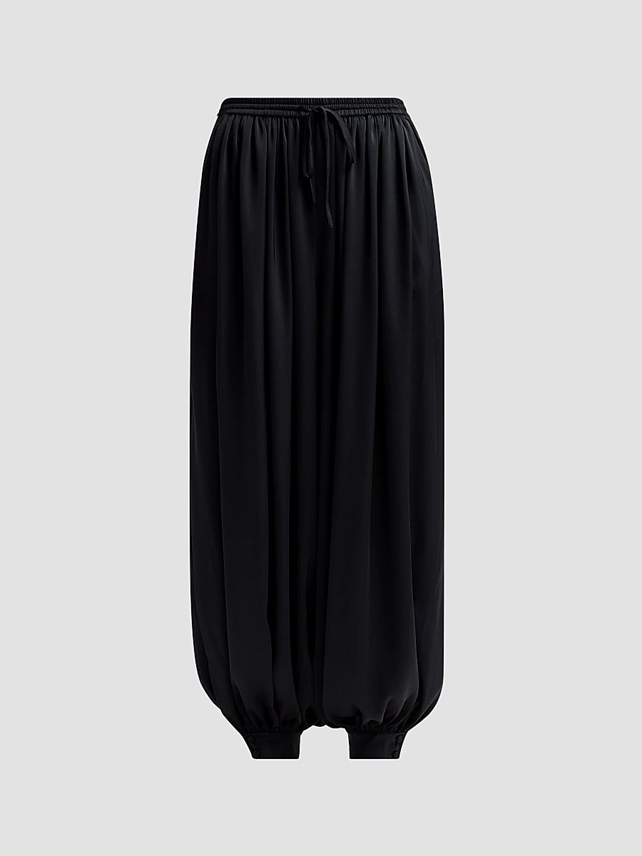 Women's Esme Pleated Satin Balloon Pants - Black - Size Large