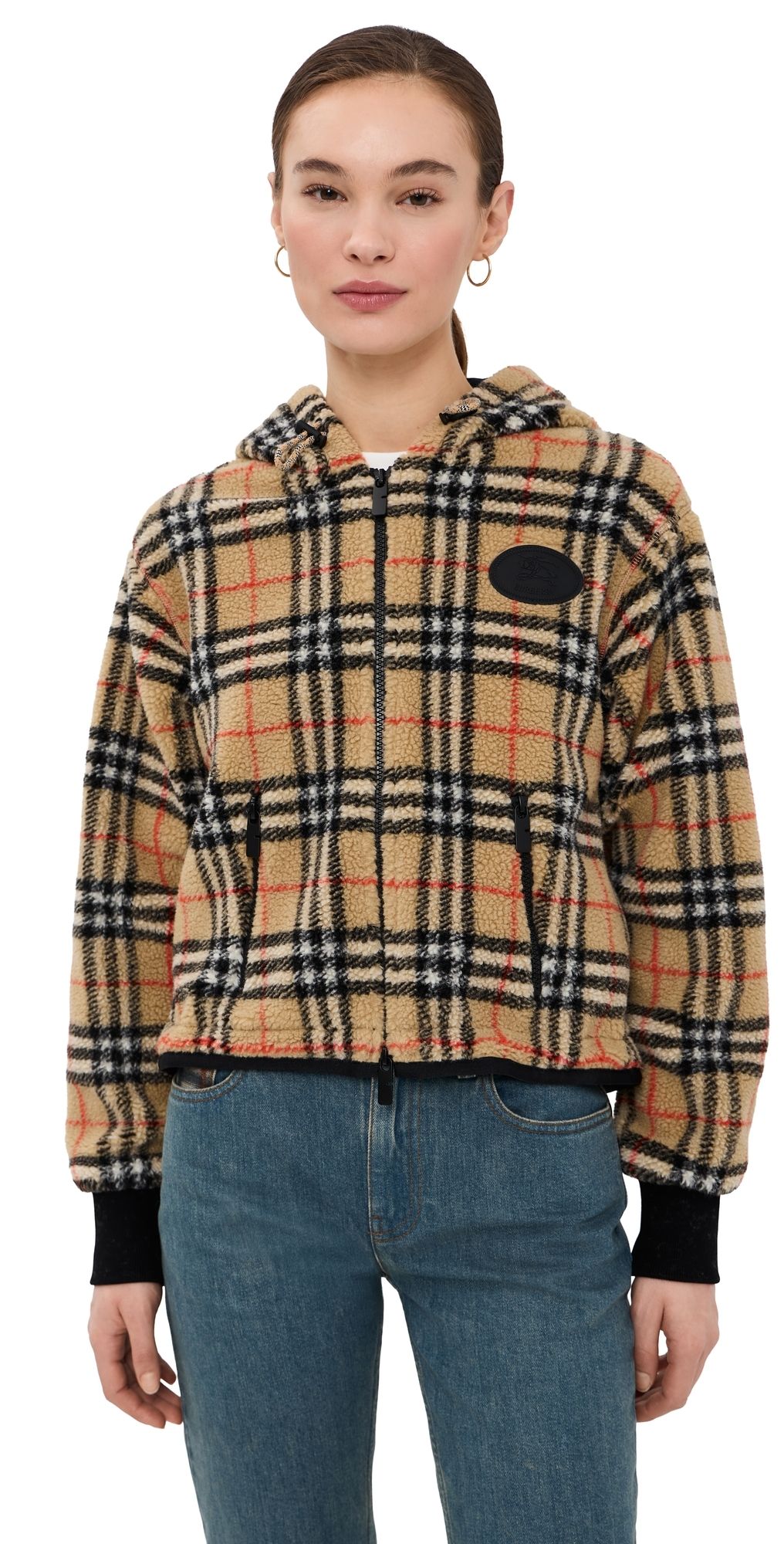 Burberry Fiona Fleece Cropped Jacket Sand IP Check XL