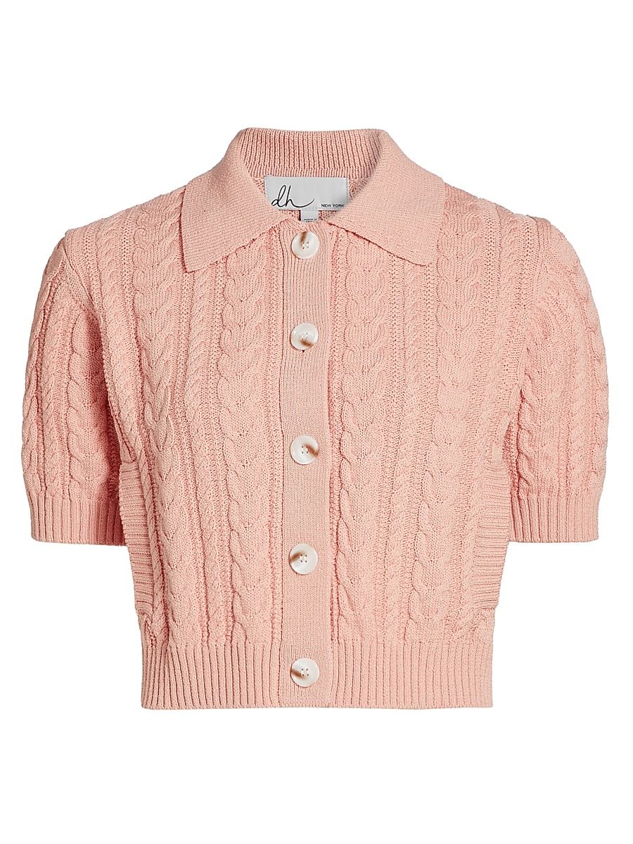 Women's Cosette Cable-Knit Cardigan - Pale Peach - Size Large