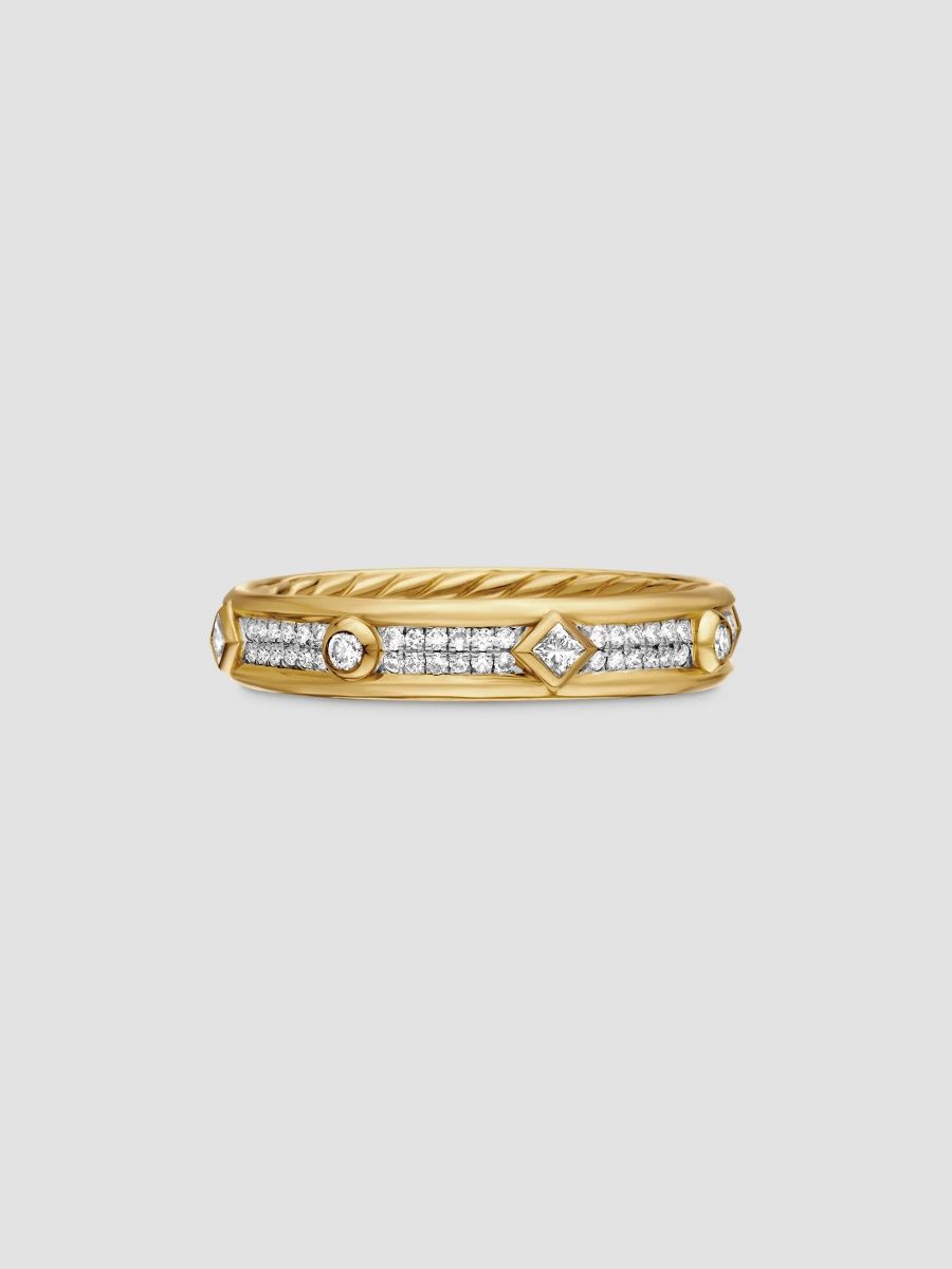 David Yurman Women's Modern Renaissance Ring In 18K Yellow Gold With Full Pav & eacute Diamonds - Size 6