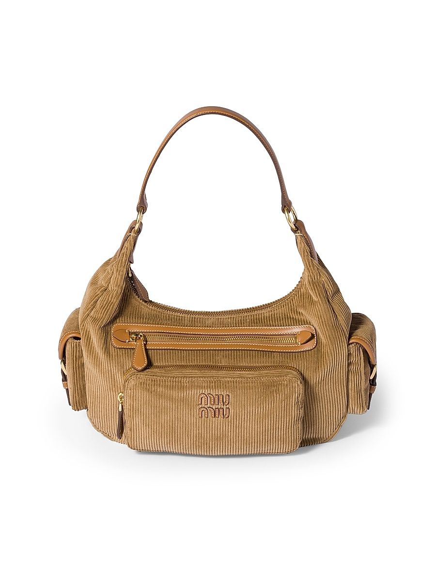 Women's Corduroy Pocket Shoulder Bag - Brown