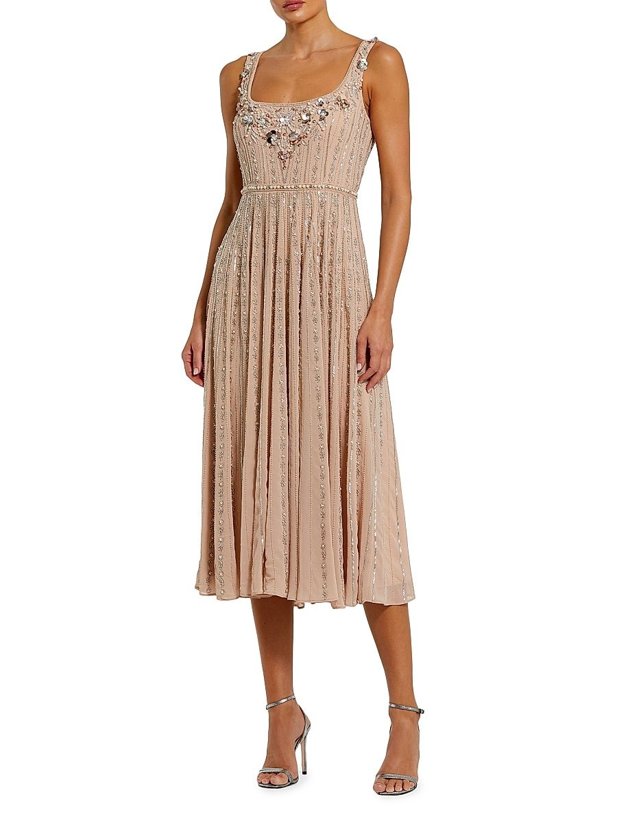 Women's Embellished Georgette Scoopneck Midi-Dress - Rose - Size 16