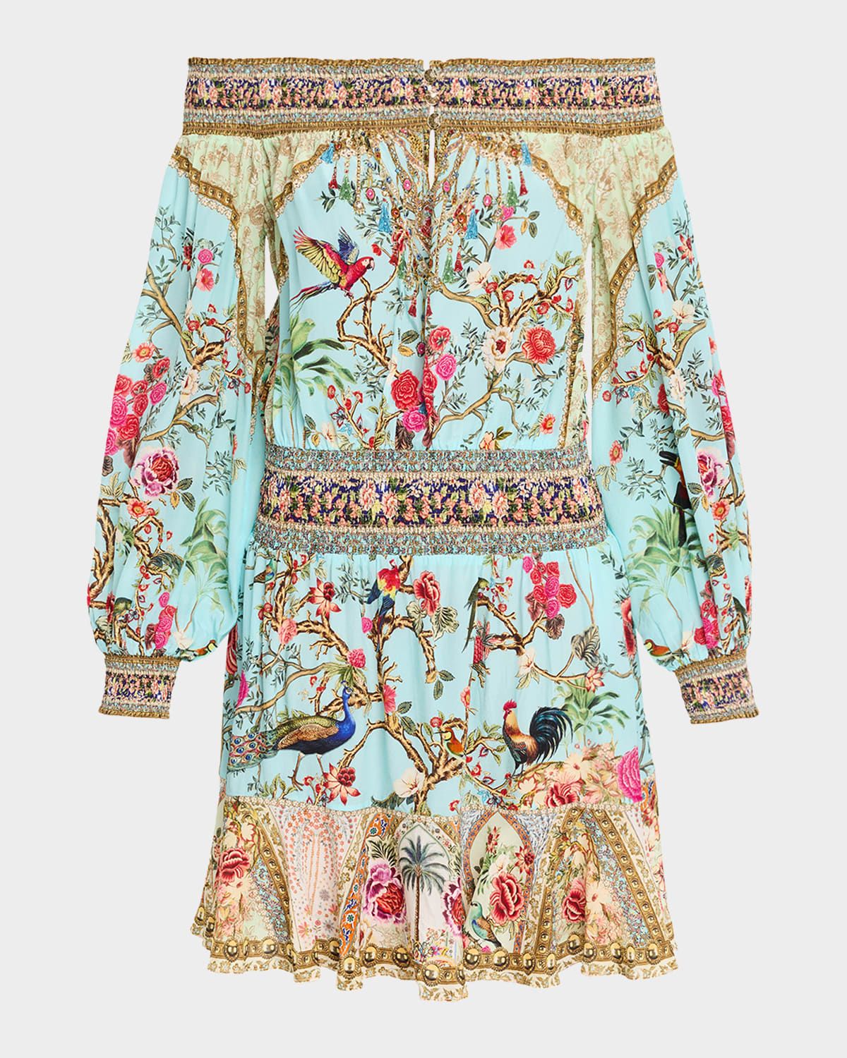 Sultans and Quees Silk Off-the-Shoulder Mini Dress