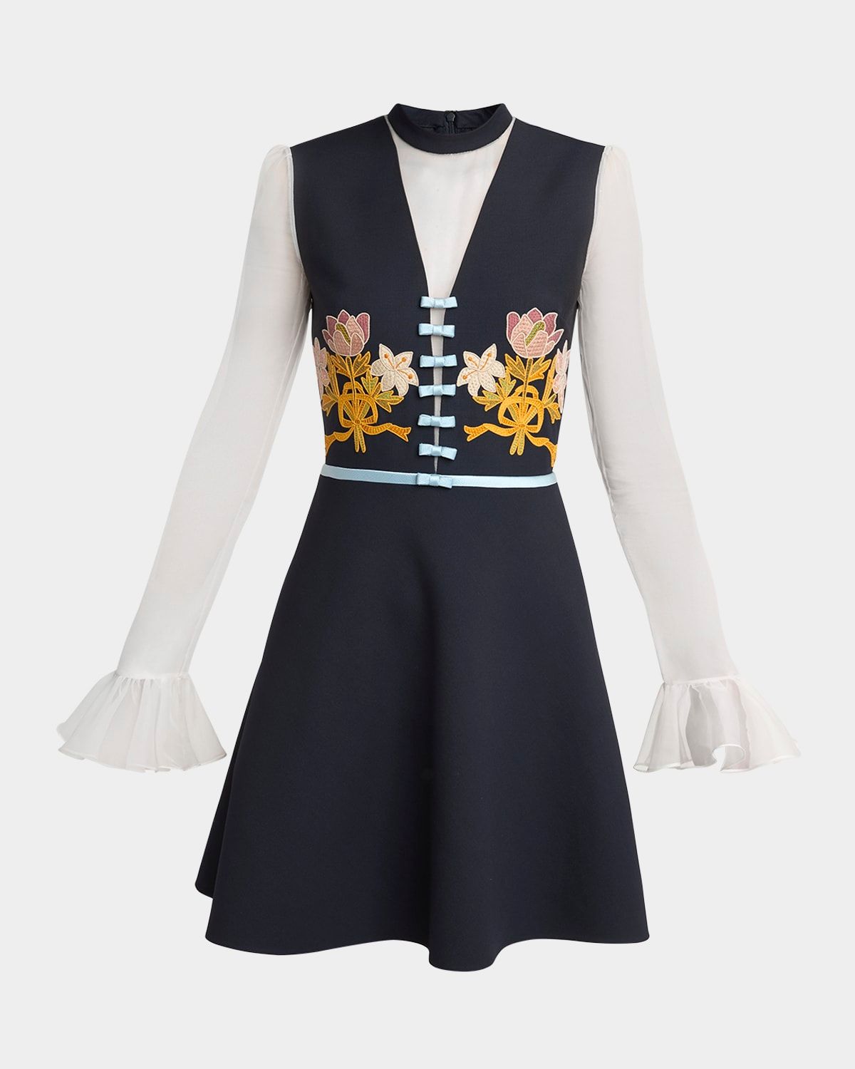 Embroidered Crepe Couture Mini Dress