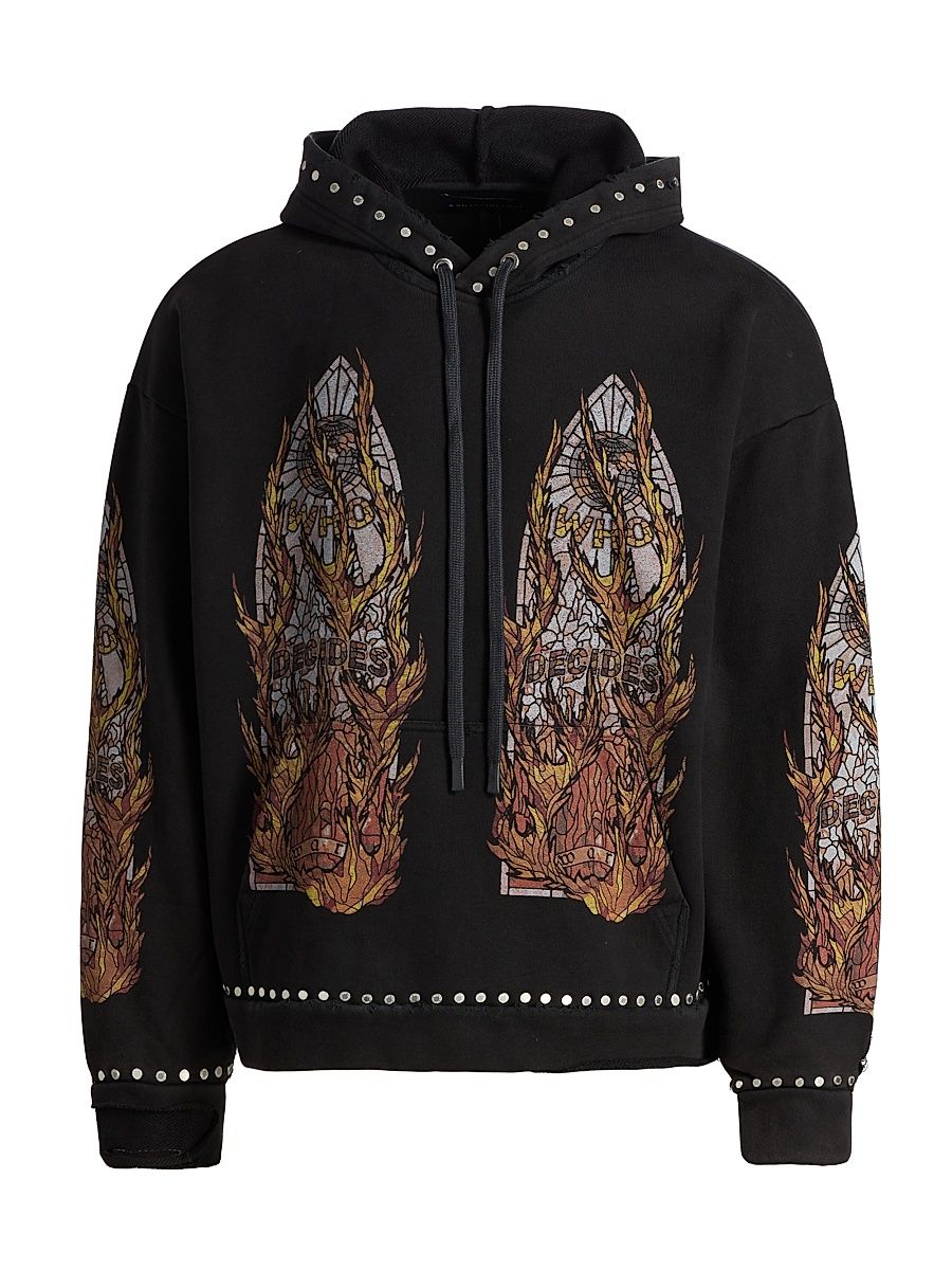 Men's Stained-Glass Studded Cotton Hoodie - Coal - Size XXL