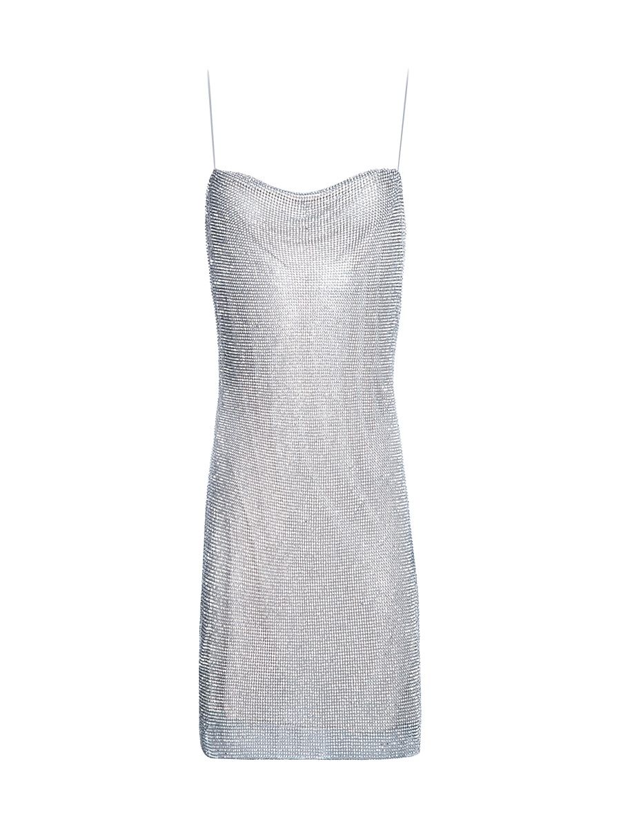 Women's Harmony Rhinestoned Slip Minidress - Silver Chainmail - Size 12