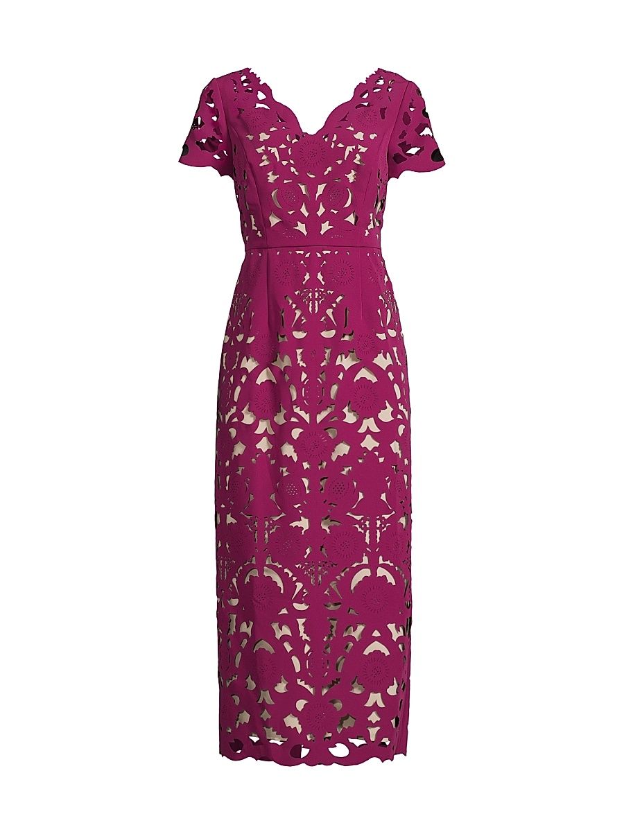 Shani Women's Floral Crepe Laser-Cut Midi-Dress - Raspberry Beige - Size 14