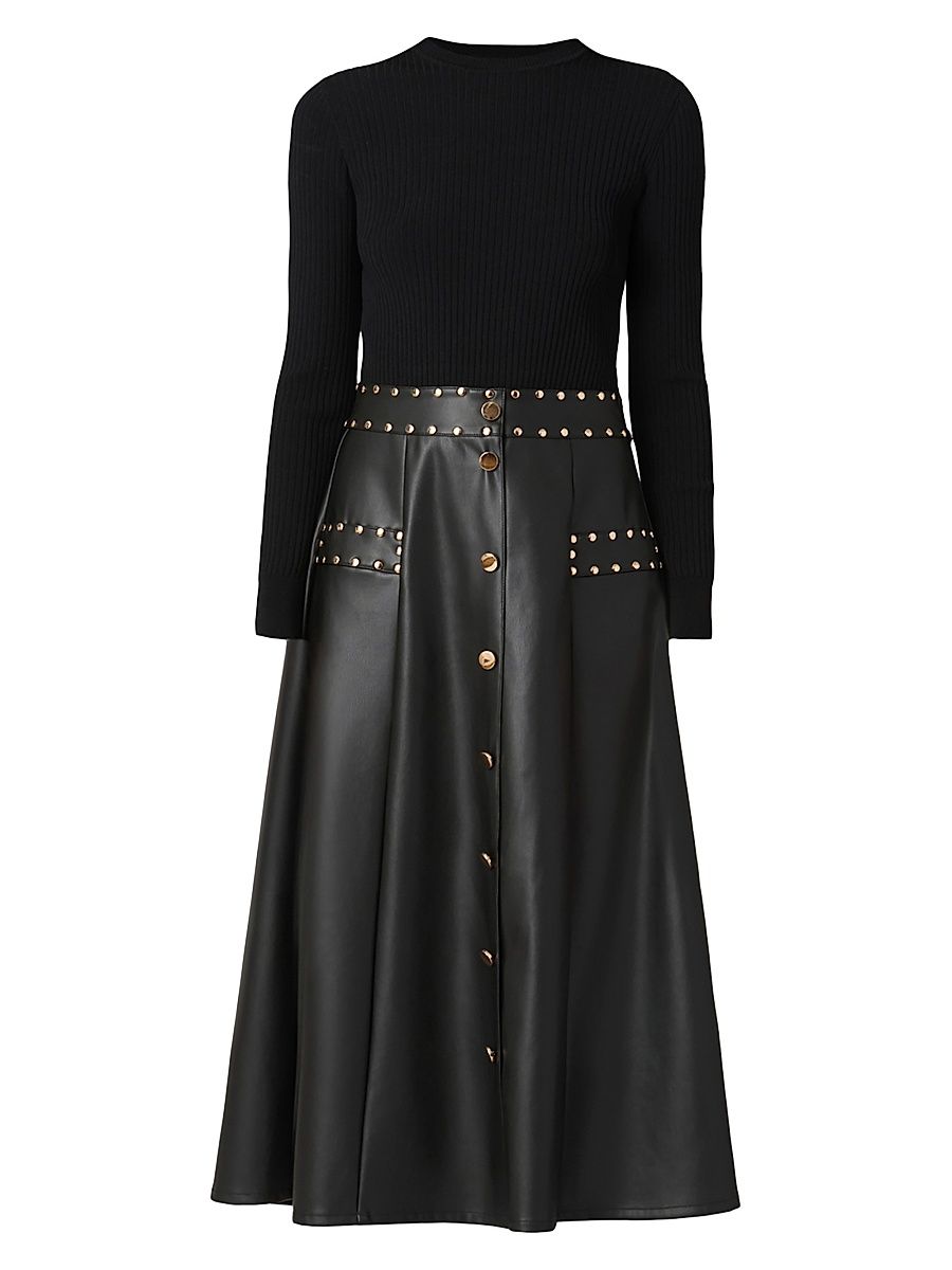 Shoshanna Women's Cleo Mixed-Media Midi-Dress - Jet - Size XL