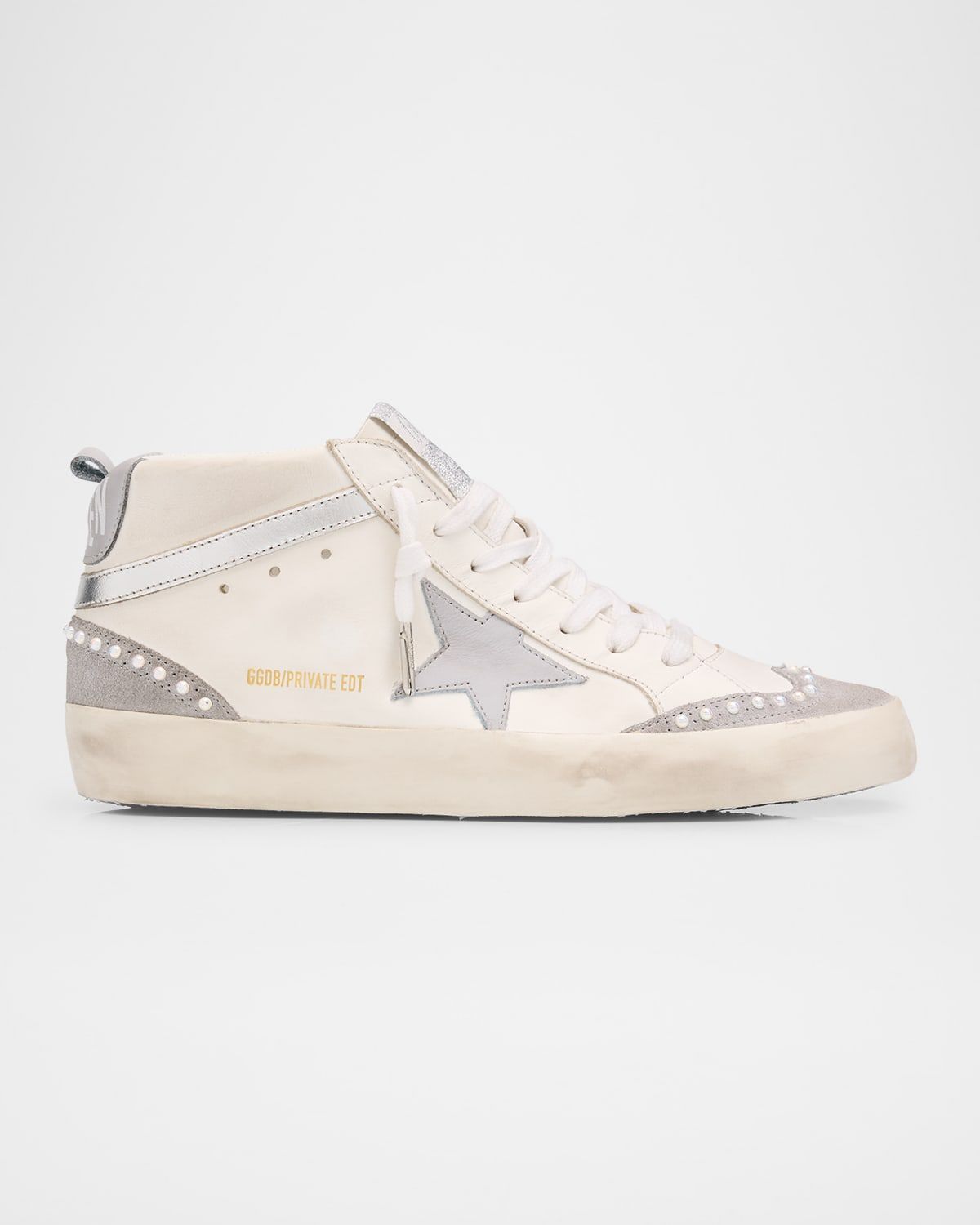 Midstar Mixed Leather Pearly Mid-Top Sneakers