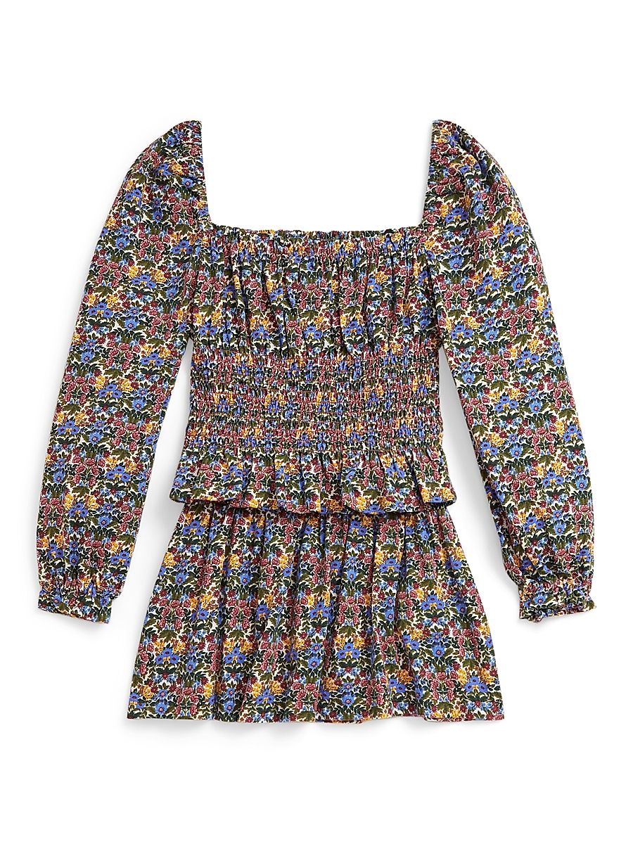 Little Girl's & GIrl's Floral Smocked Cotton Jersey Top & Skirt Set - Chrystie Floral Cream - Size 16