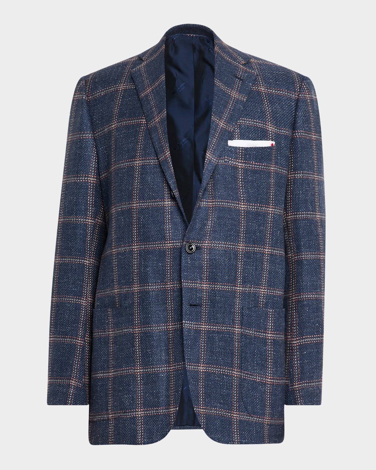 Men & apos;s Cashmere, Wool and Silk Washed Windowpane Sport Coat