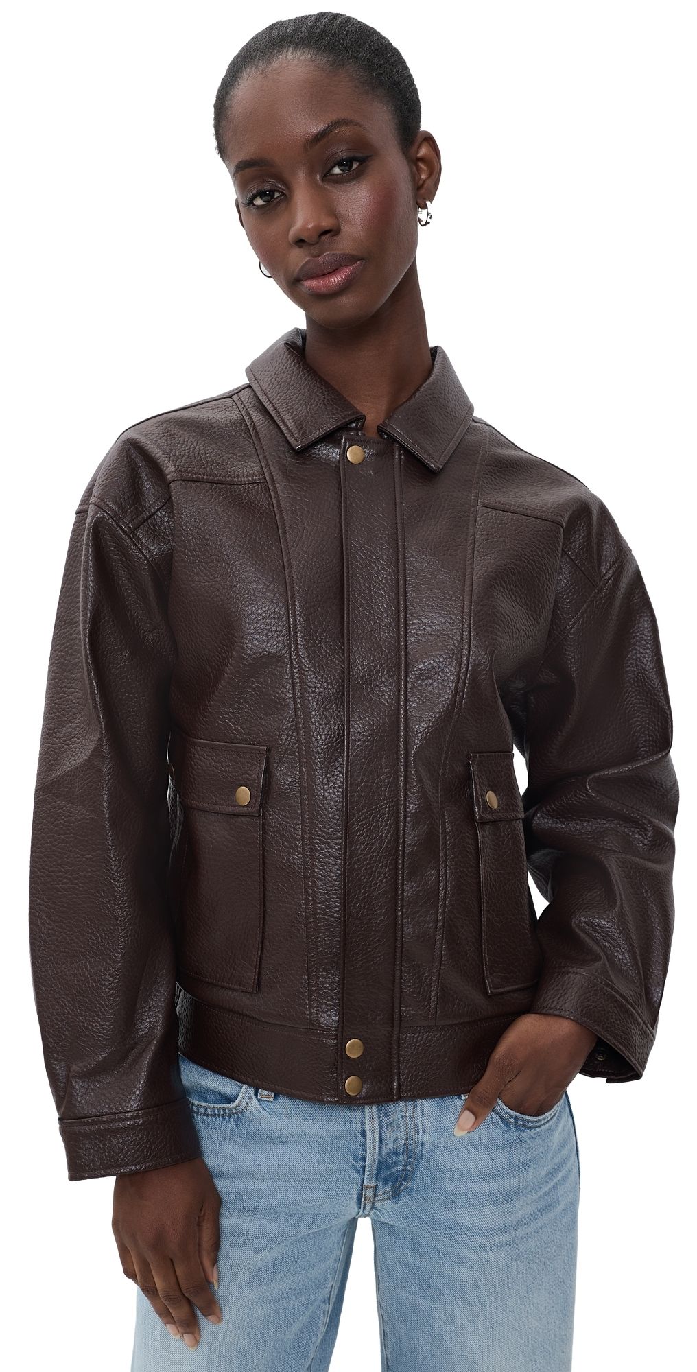 PAIGE Ashland Faux Leather Jacket Dark Brown M