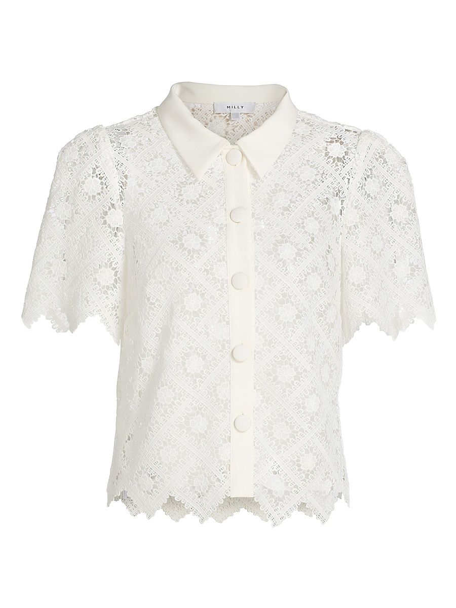 Women's Addison Lace Button-Front Shirt - Ecru - Size Large