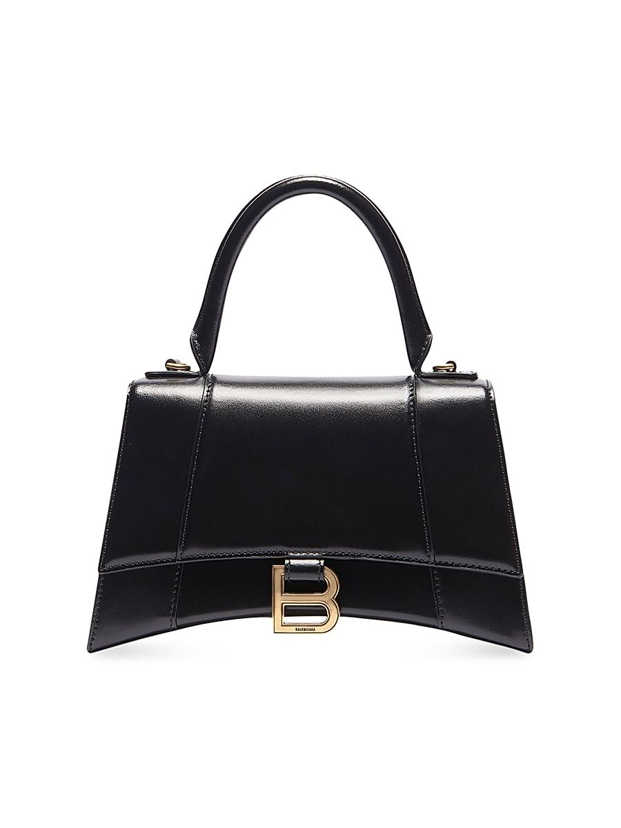 Women's Hourglass Small Box Leather Top Handle Bag - Black