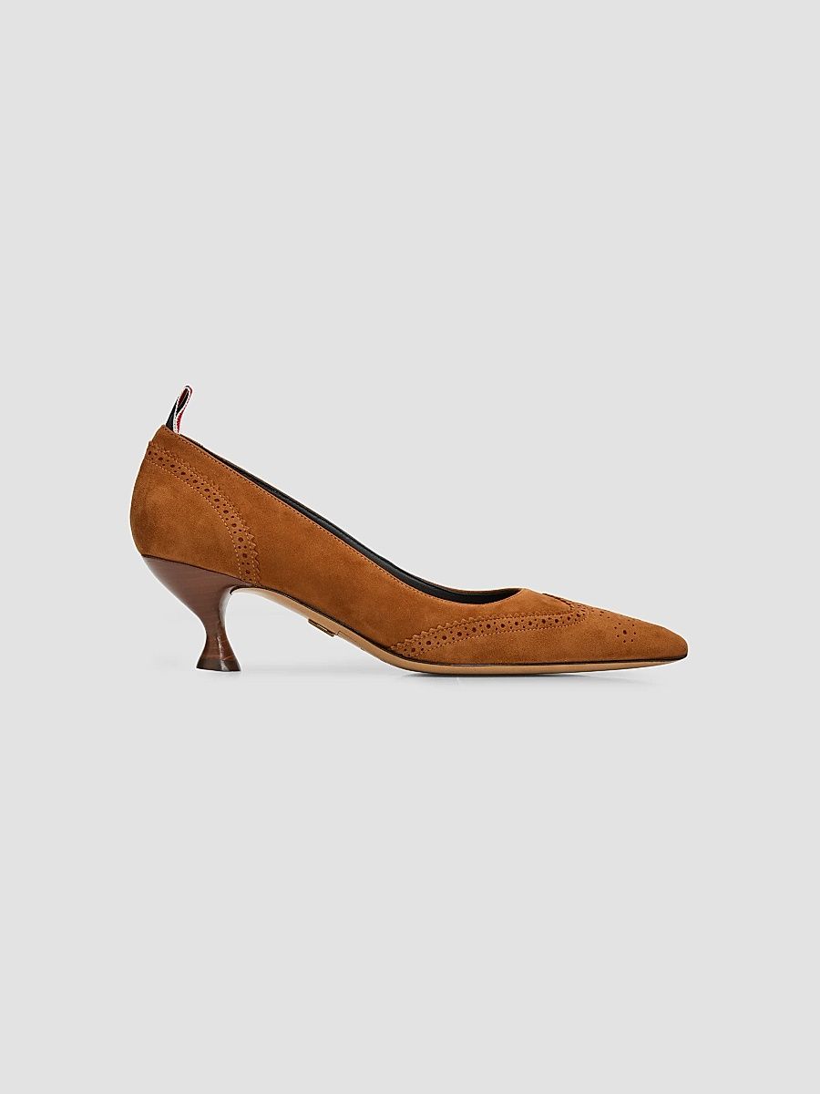 Women's Wingtip 50MM Suede Pumps - Caramel - Size 9.5