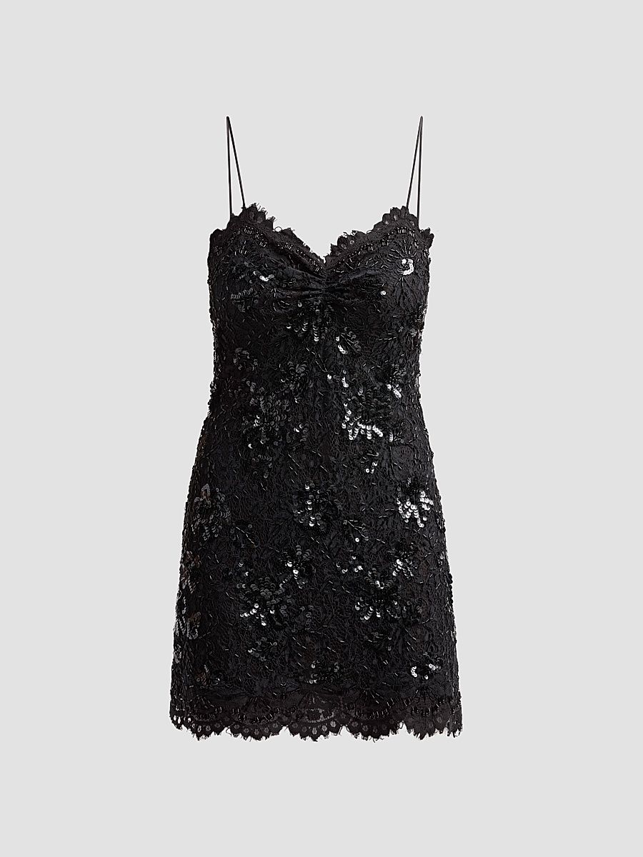 LoveShackFancy Women's Jetta Sequin-Embellished Lace Mini Dress - Black - Size 12