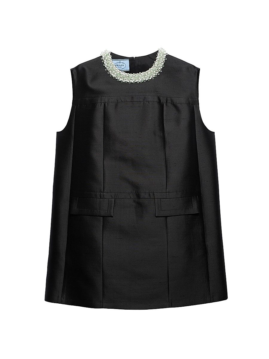 Women's Embroidered Double Shantung Dress - Black - Size 10