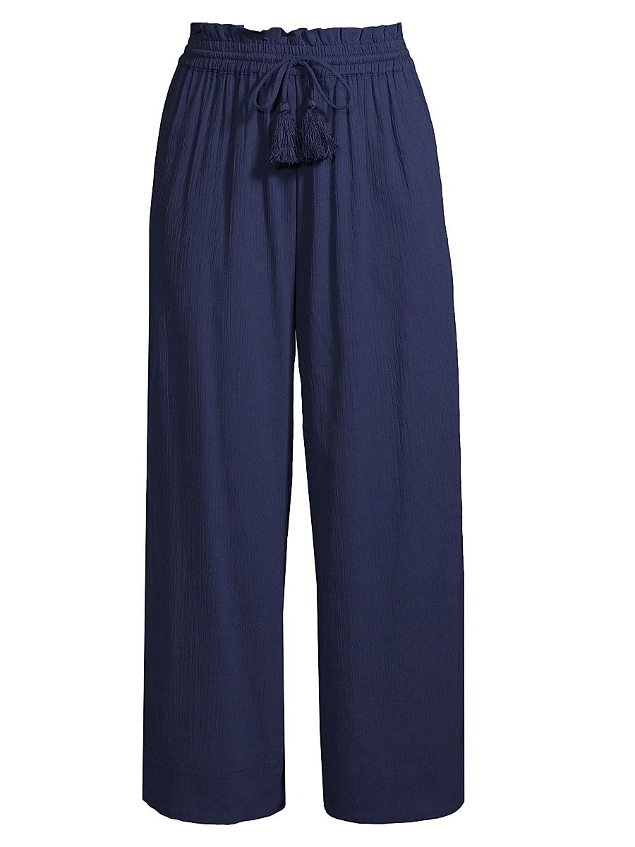 Women's Brooke Wide-Leg Cotton Drawstring Pants - Navy - Size XL