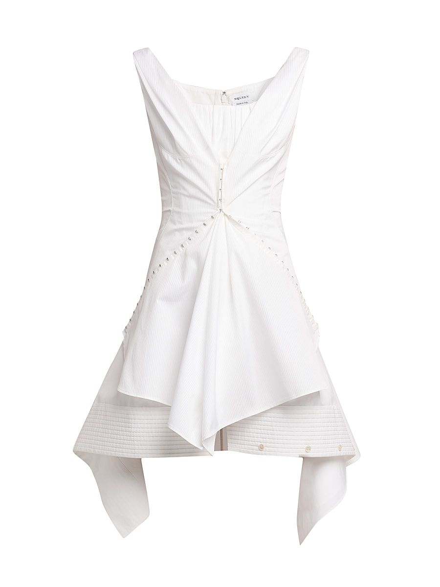 Women's Striped Cotton Cinch Minidress - White - Size 4