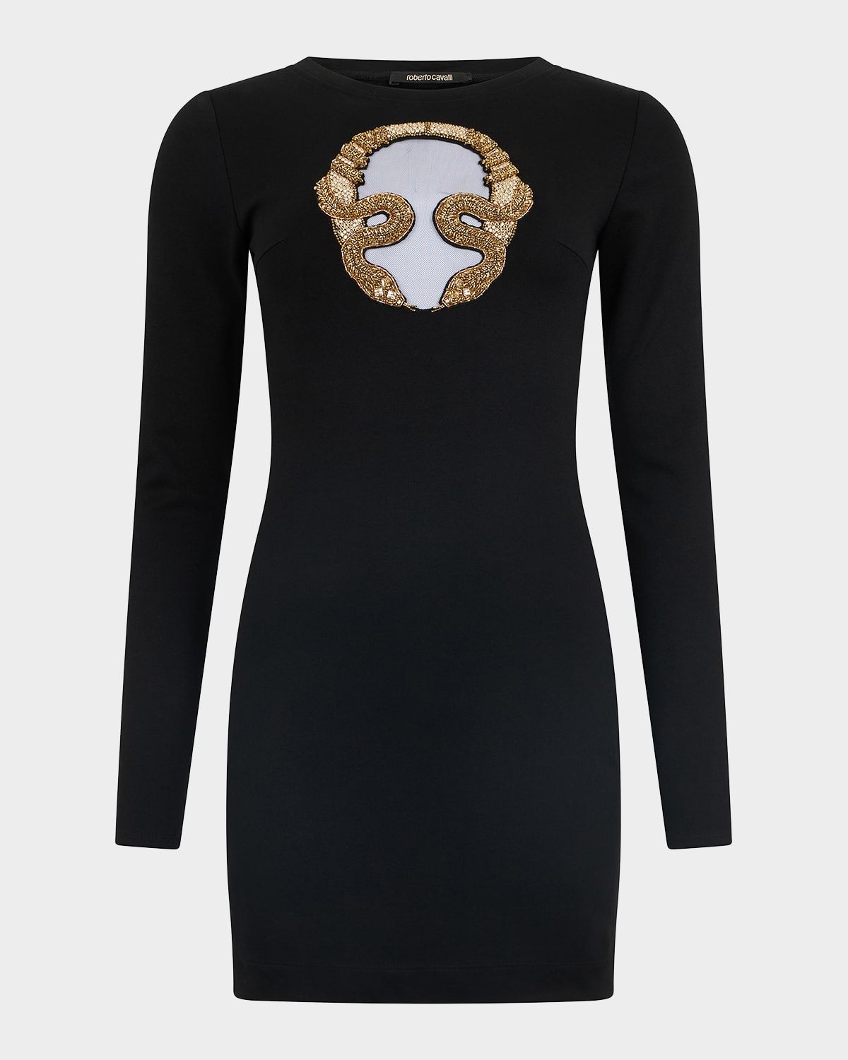 Beaded Cutout Matte Jersey Long-Sleeve Mini Dress