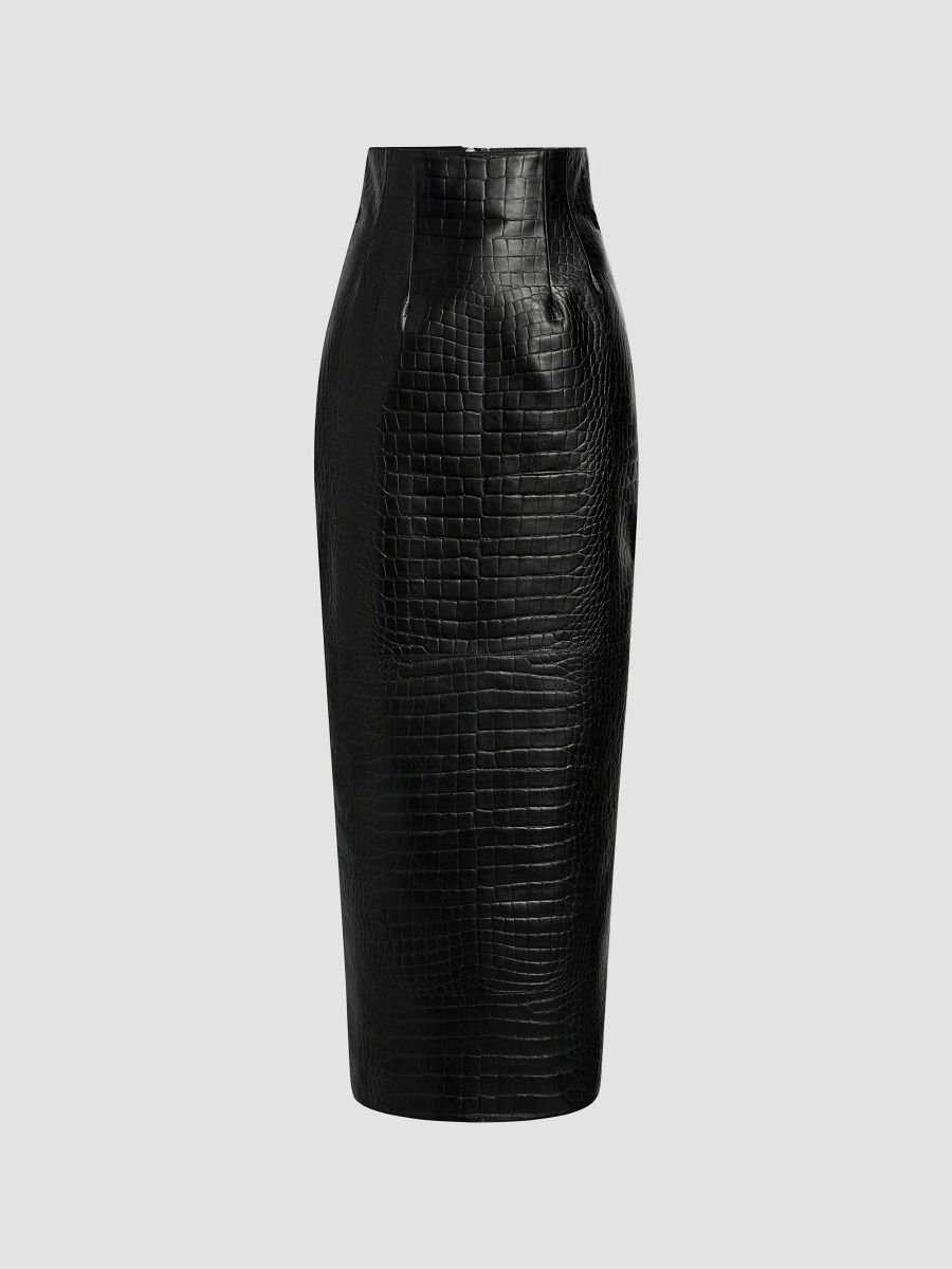 Khaite Women's Loxley Croc-Embossed Leather Pencil Skirt - Black - Size 4