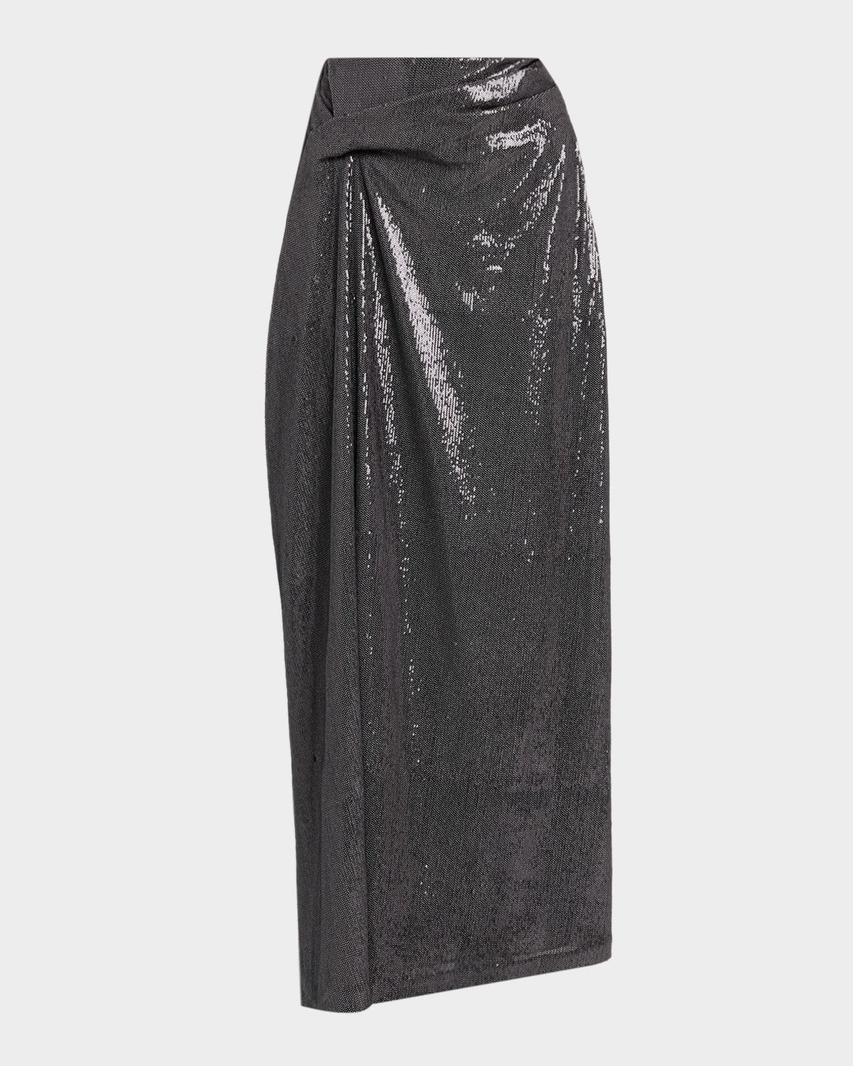 Draped Sequin Maxi Skirt