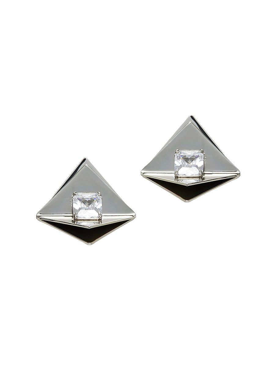Women's Geo Button Silvertone & Crystal Earrings - Silver