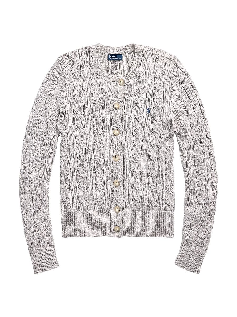 Women's Ragg Cable-Knit Cotton Cardigan - Cream Light Nickel - Size XXL