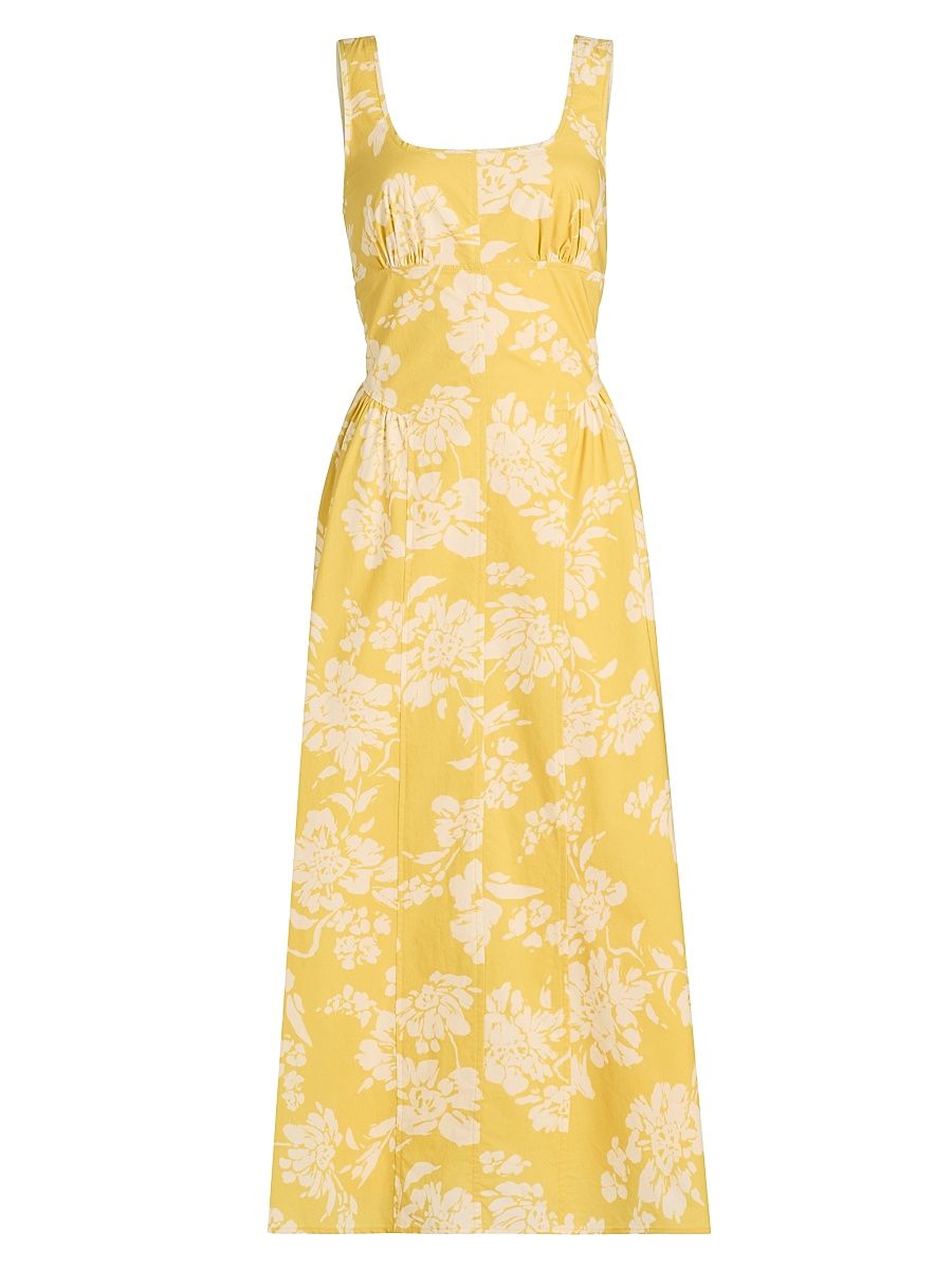 Women's Cadence Floral Cotton Poplin Midi-Dress - Buttercup Multi - Size 14