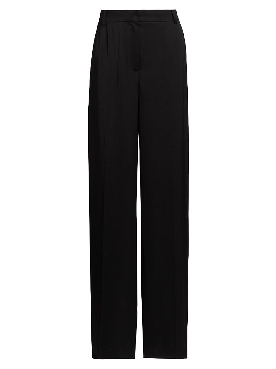 Women's Satin Straight-Leg Trousers - Black - Size 10