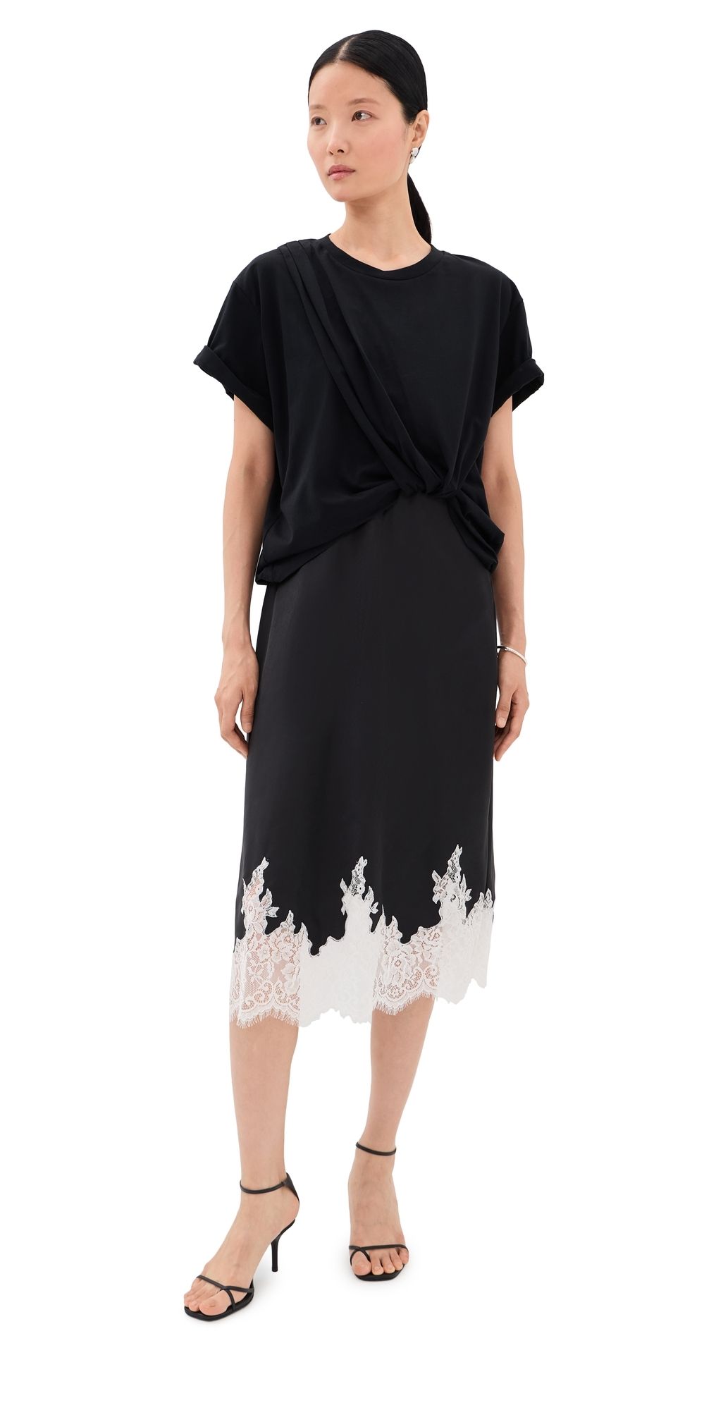 3.1 Phillip Lim Draped T-Shirt Slip Combo Dress Black White Multi L